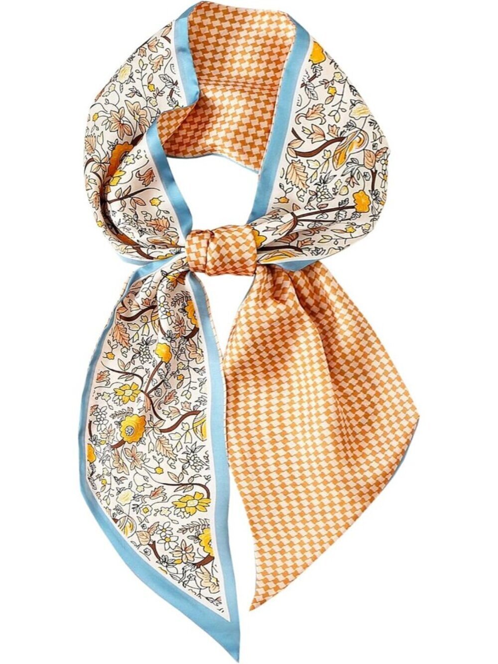 Women's Orange Blossom Head Fashion Scarves Long Skinny Silky Hair Bags Scarf